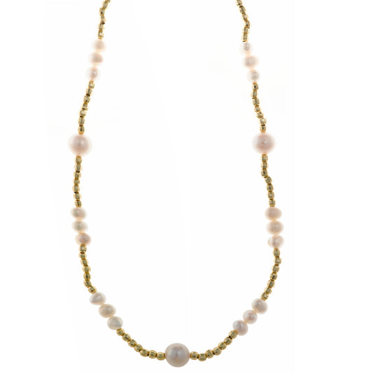 Collar Plata Perlas Baño Oro Salvatore