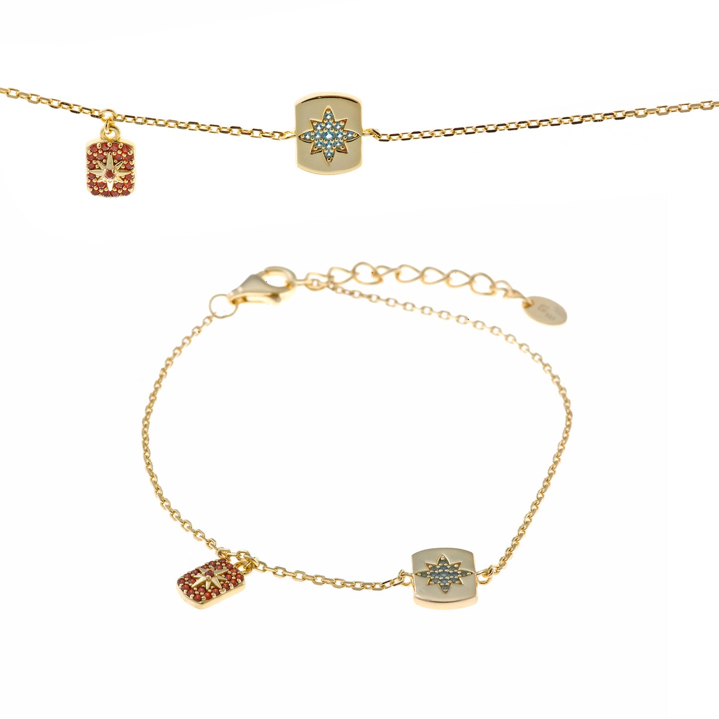 Pulsera Plata Salvatore Rectángulo Estrellas Chapado Oro