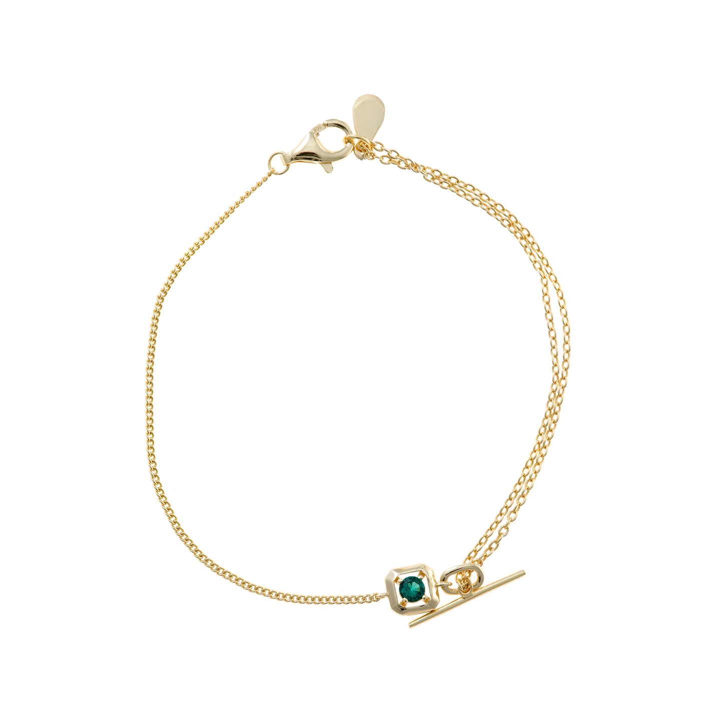 Pulsera Plata Salvatore Cuadrado Circonita Esmeralda Chapado Oro