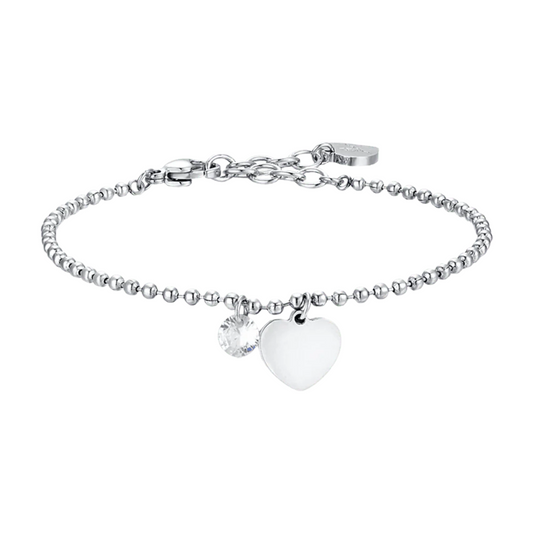 Pulsera Acero Corazón Liso Colgante Circonita