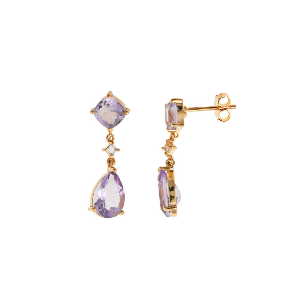 Pendientes Plata Dorada Amatista y Topacio