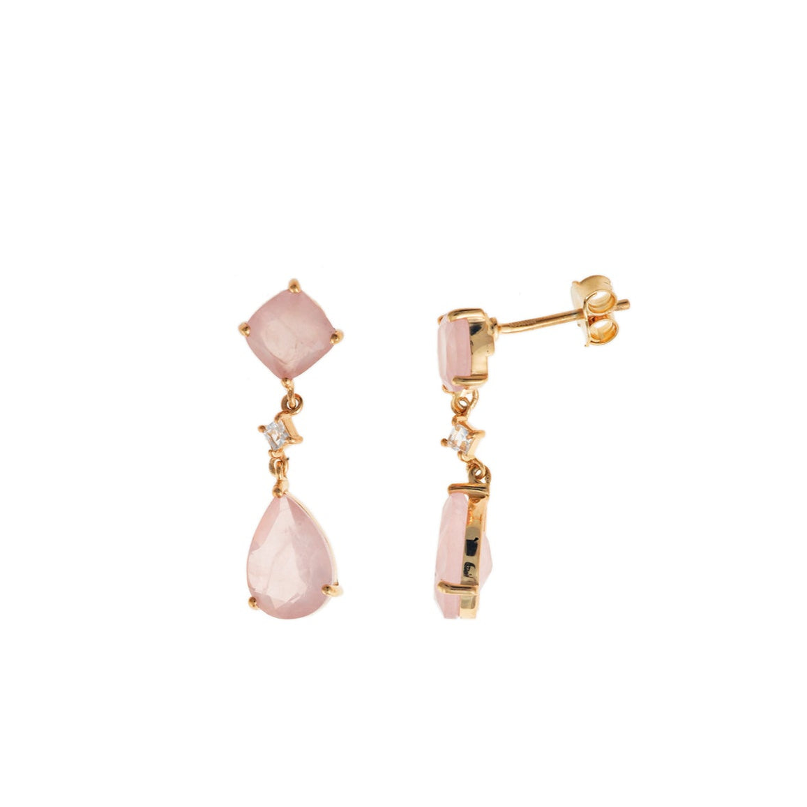 Pendientes Plata Dorada Cuarzo Rosa y Topacio