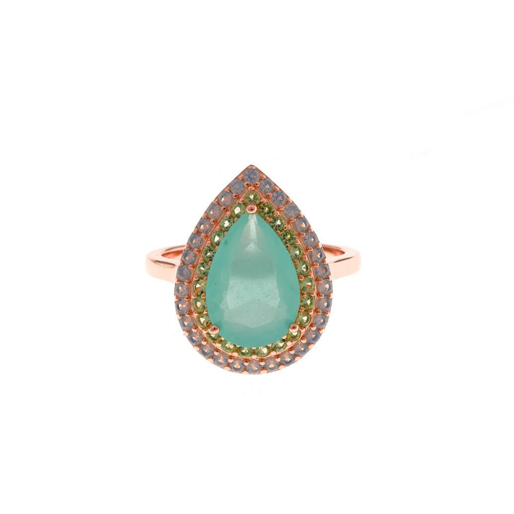 Anillo Plata Rosa Cristal Verde Menta