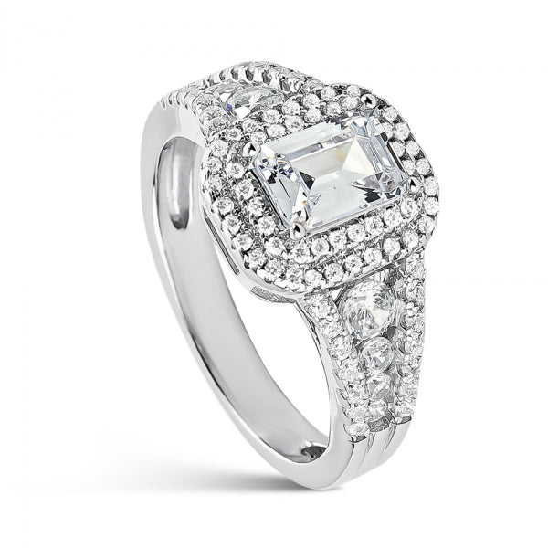 Anillo Solitario Plata Circonita Rectangular