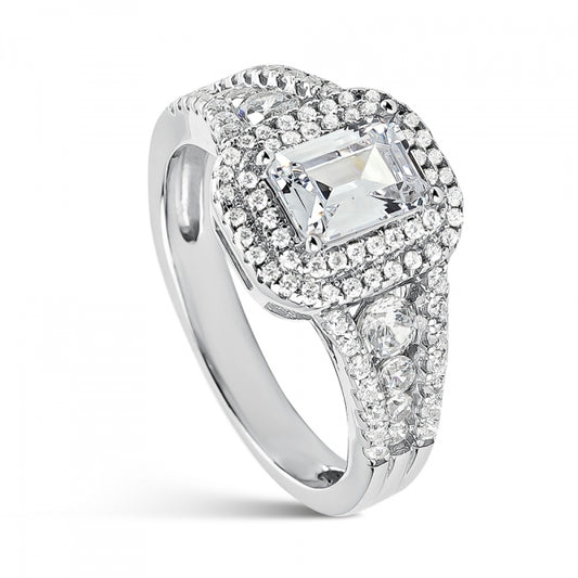 Anillo Solitario Plata Circonita Rectangular