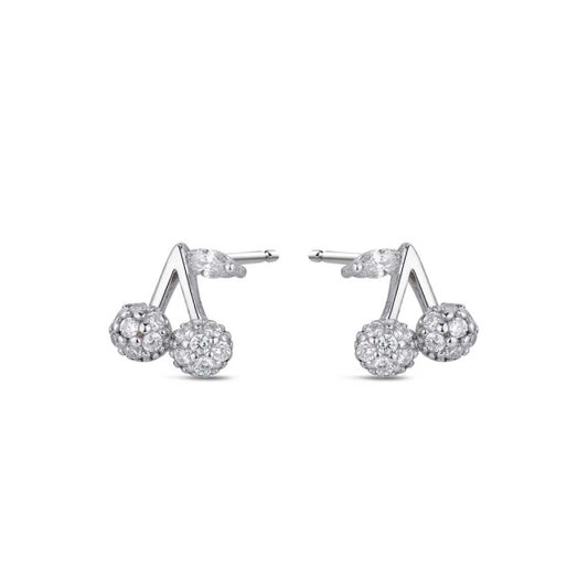 Pendiente Plata Rodiada Cerezas con Circonitas de 7 mm