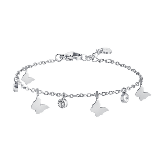 Pulsera Acero Con Colgantes Mariposas y Circonitas