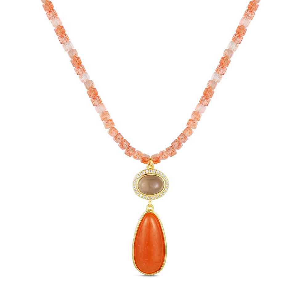 Collar De Piedra Natural Chapado Piedra De Sol, Ágata Gris Y Aventurina