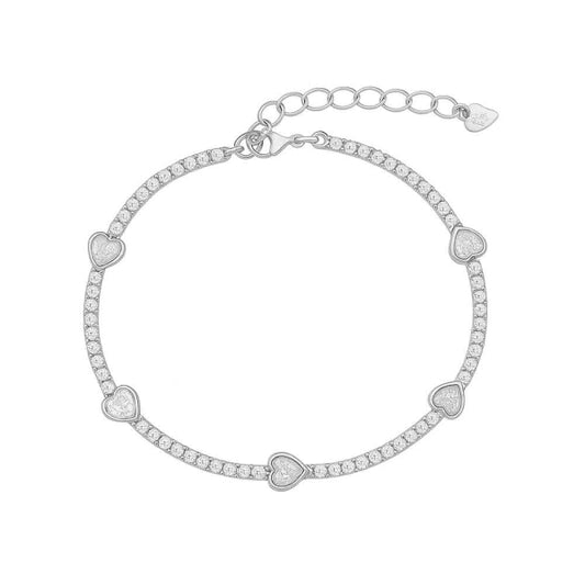 Pulsera De Plata Rodiada Riviere Con Corazones De Circonita