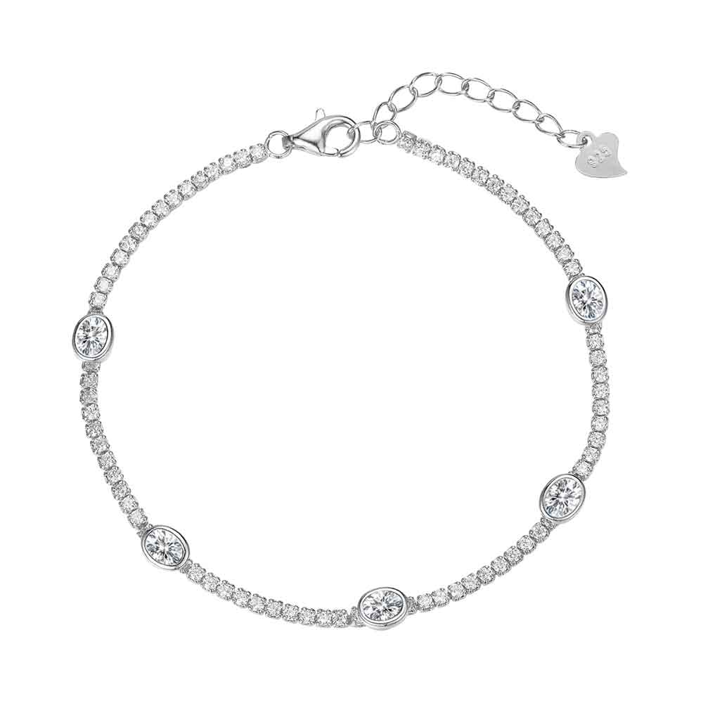 Pulsera de Plata Rodiada Riviere con Óvalos de Circonita