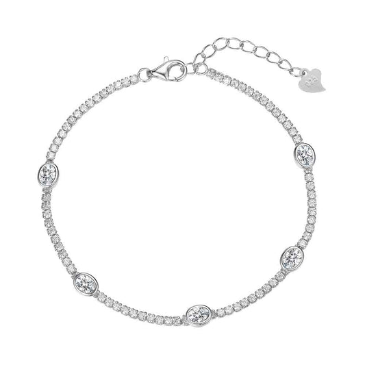 Pulsera de Plata Rodiada Riviere con Óvalos de Circonita