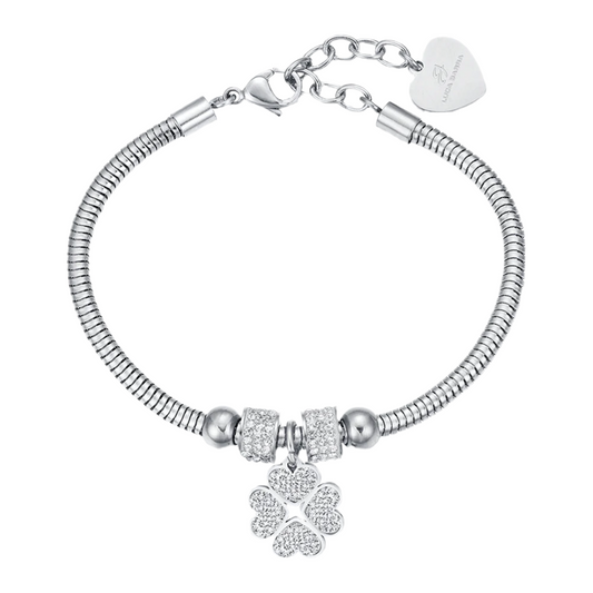 Pulsera Acero Cola De Ratón Con Trébol
