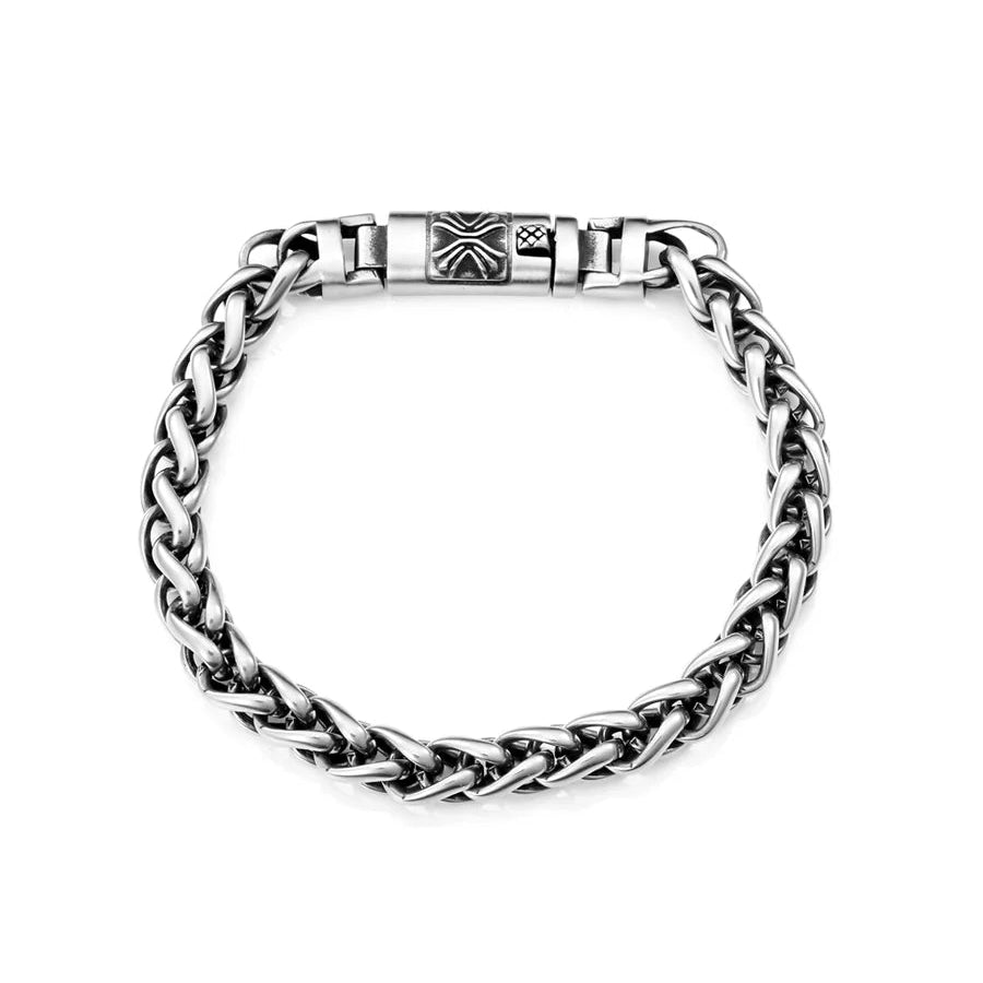 Men's Steel Bracelet with Antique Finish and Braided Links