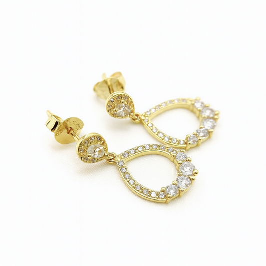 Pendientes Plata 925 Chapado Dorados Lágrima Circonitas