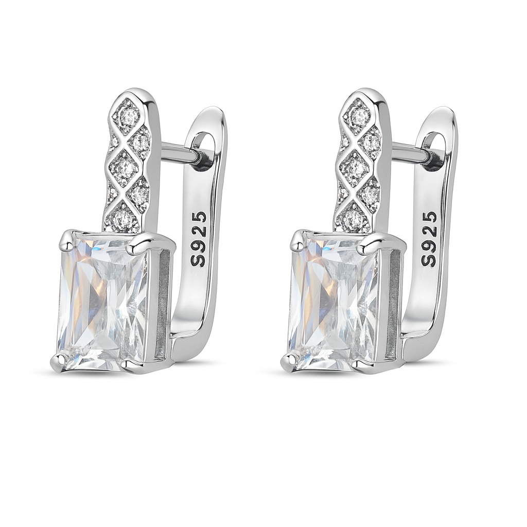 Pendiente de Plata Rodiado Barra Circonita Rectangular