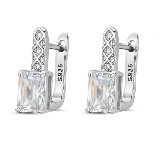 Pendiente de Plata Rodiado Barra Circonita Rectangular