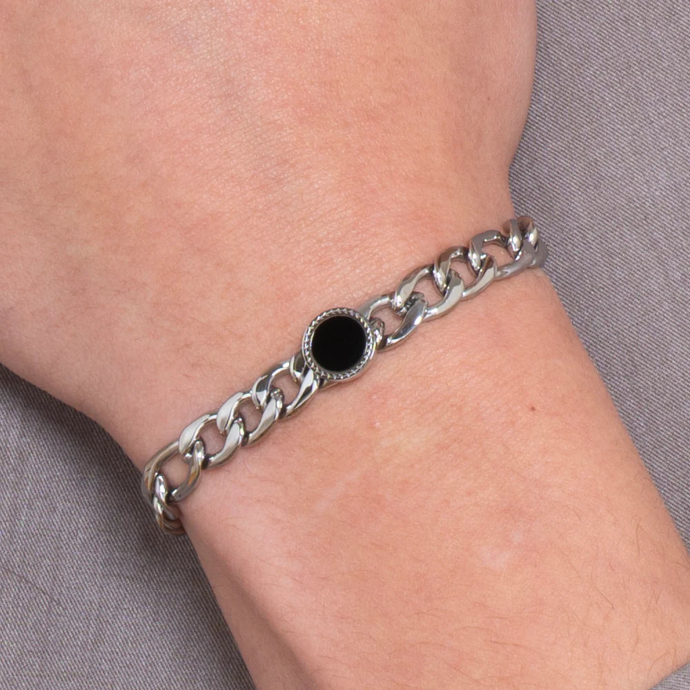 Men's Steel Bracelet with Black Agate