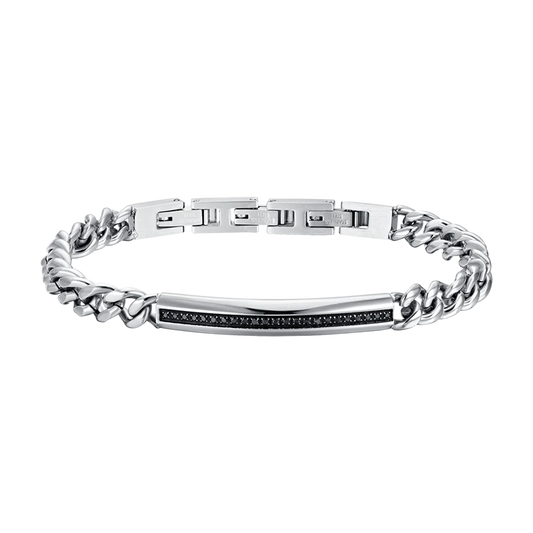 Men's Steel Bracelet with Black Crystal Detail