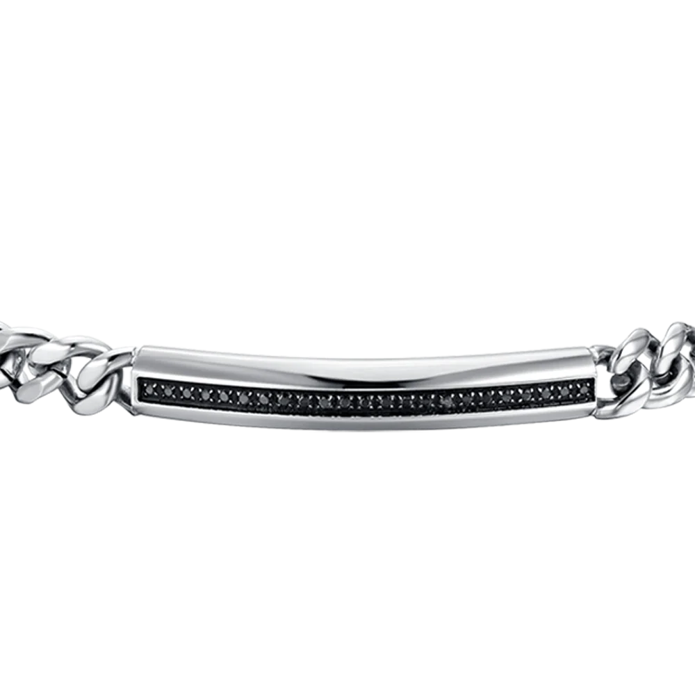 Men's Steel Bracelet with Black Crystal Detail