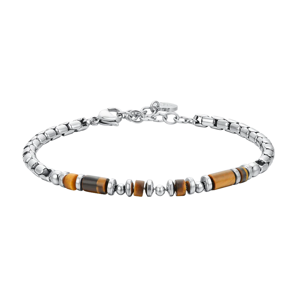 Pulsera de Acero con Piedra Ojo de Tigre