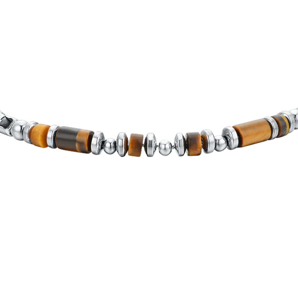 Pulsera de Acero con Piedra Ojo de Tigre