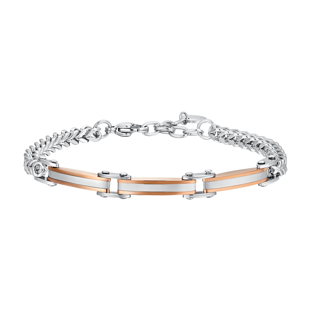 Men's Steel Bracelet with Rose Gold IP Elements