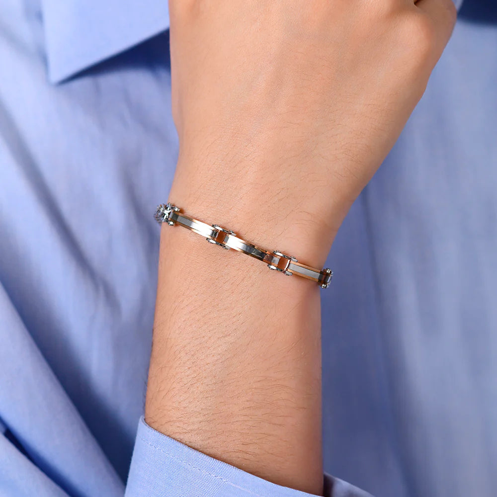 Men's Steel Bracelet with Rose Gold IP Elements