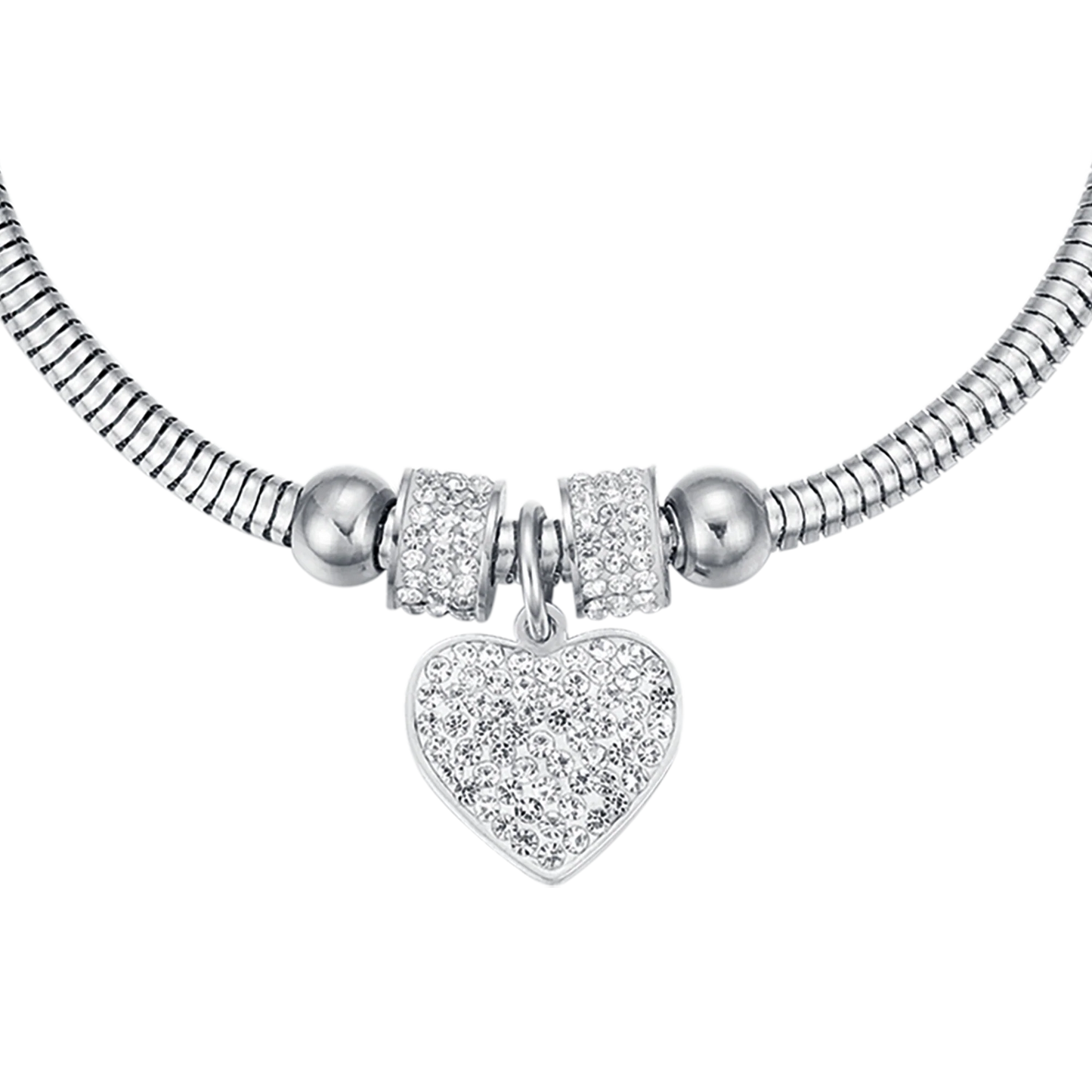 Pulsera De Acero Con Colgate Corazón Circonitas