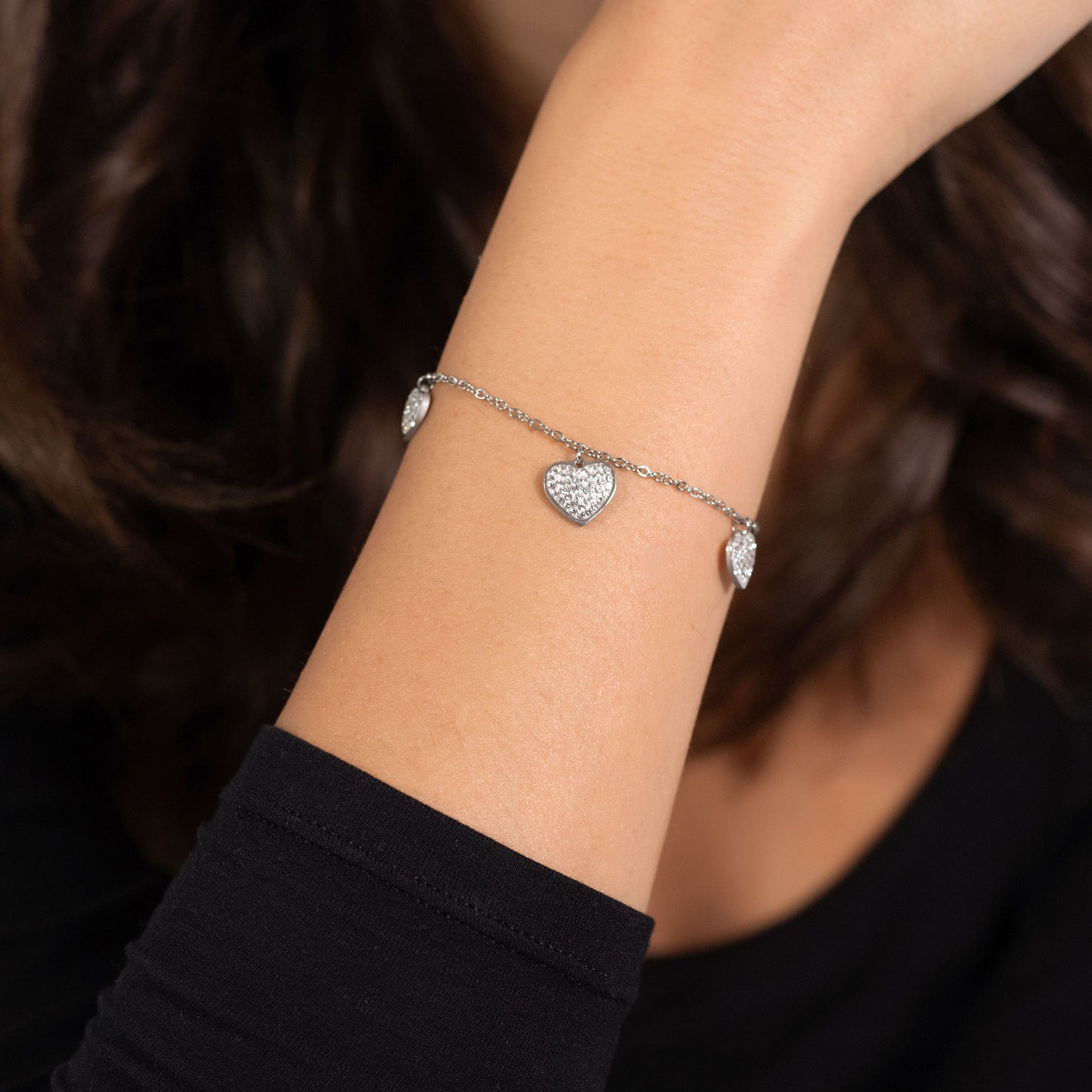 Pulsera Acero Corazones Circonitas