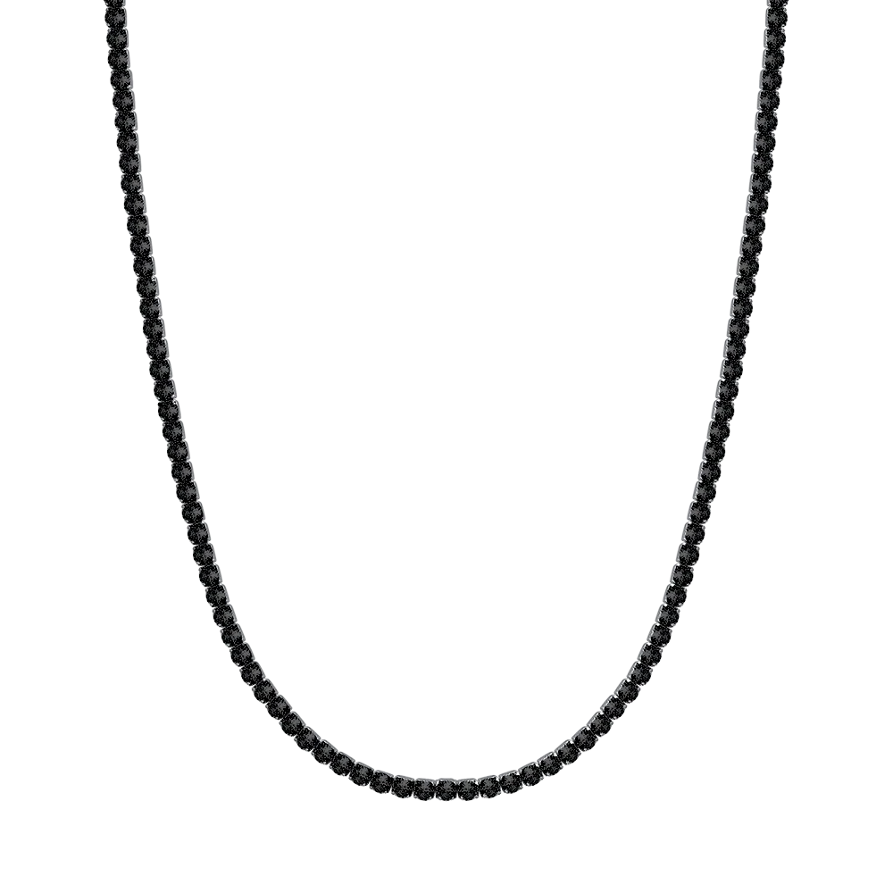 Collar Tenis de Hombre en Acero con Cristales Negros