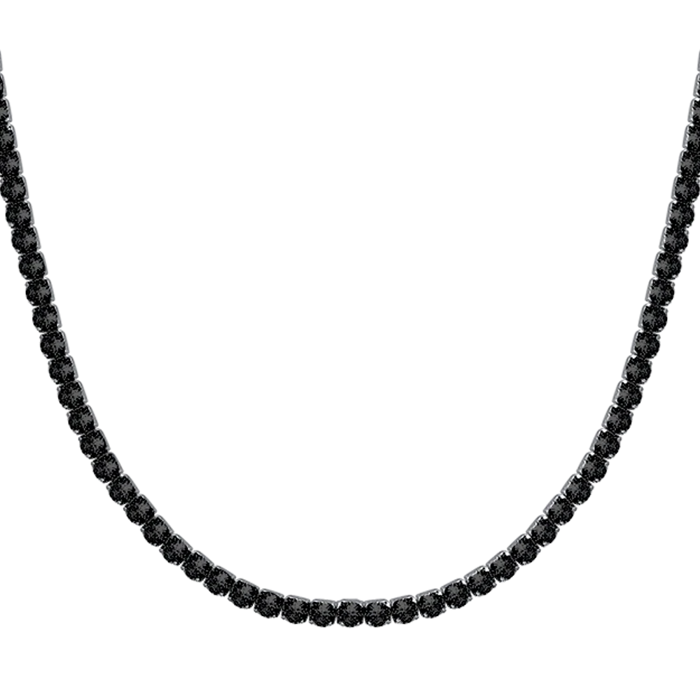 Collar Tenis de Hombre en Acero con Cristales Negros
