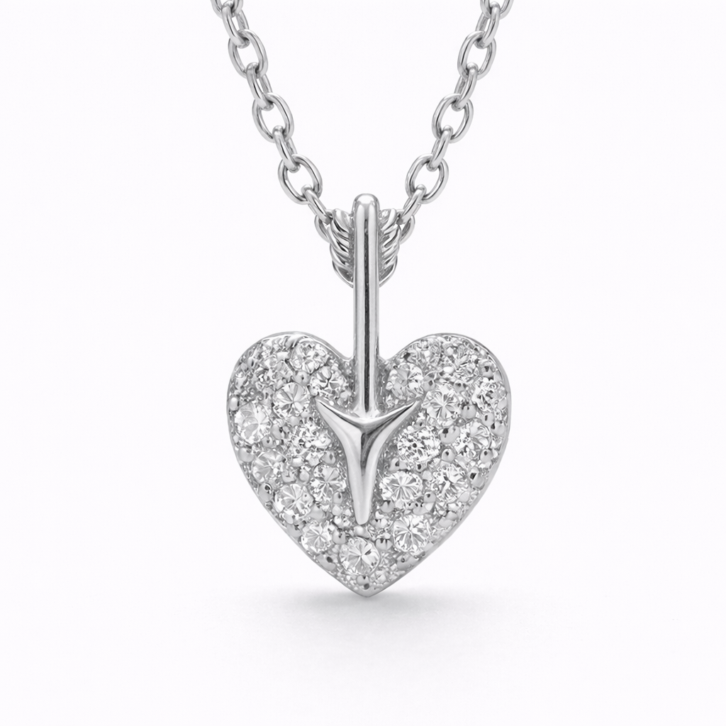 Collar Plata 925 Corazón Flecha Circonitas