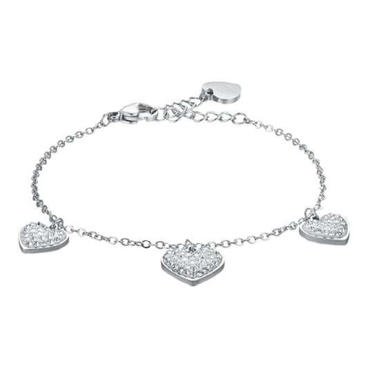 Pulsera Acero Corazones Circonitas