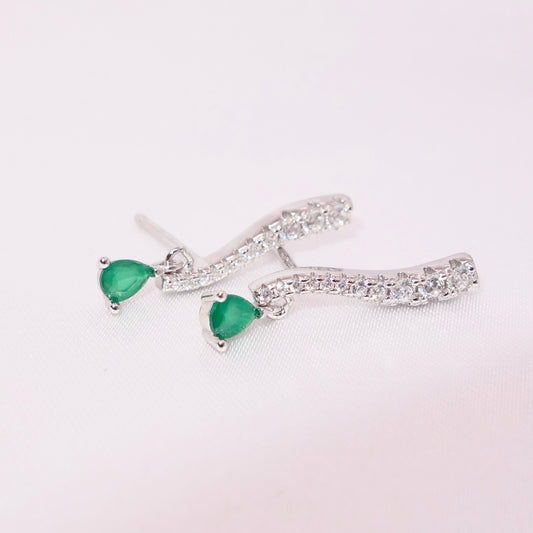 Pendientes Plata Trepadores Tira Circonita Verde