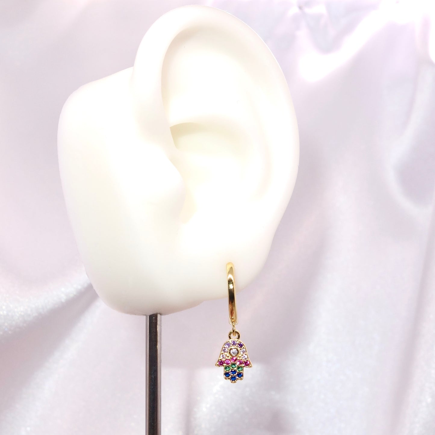 Pendientes Aros Plata Hamsa Chapado Dorado Multicolor