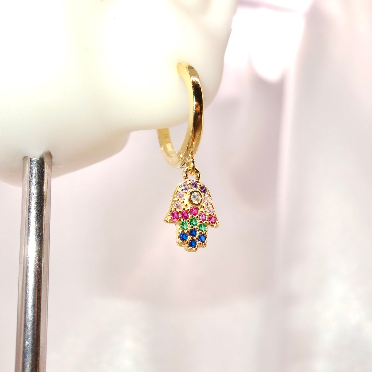 Pendientes Aros Plata Hamsa Chapado Dorado Multicolor