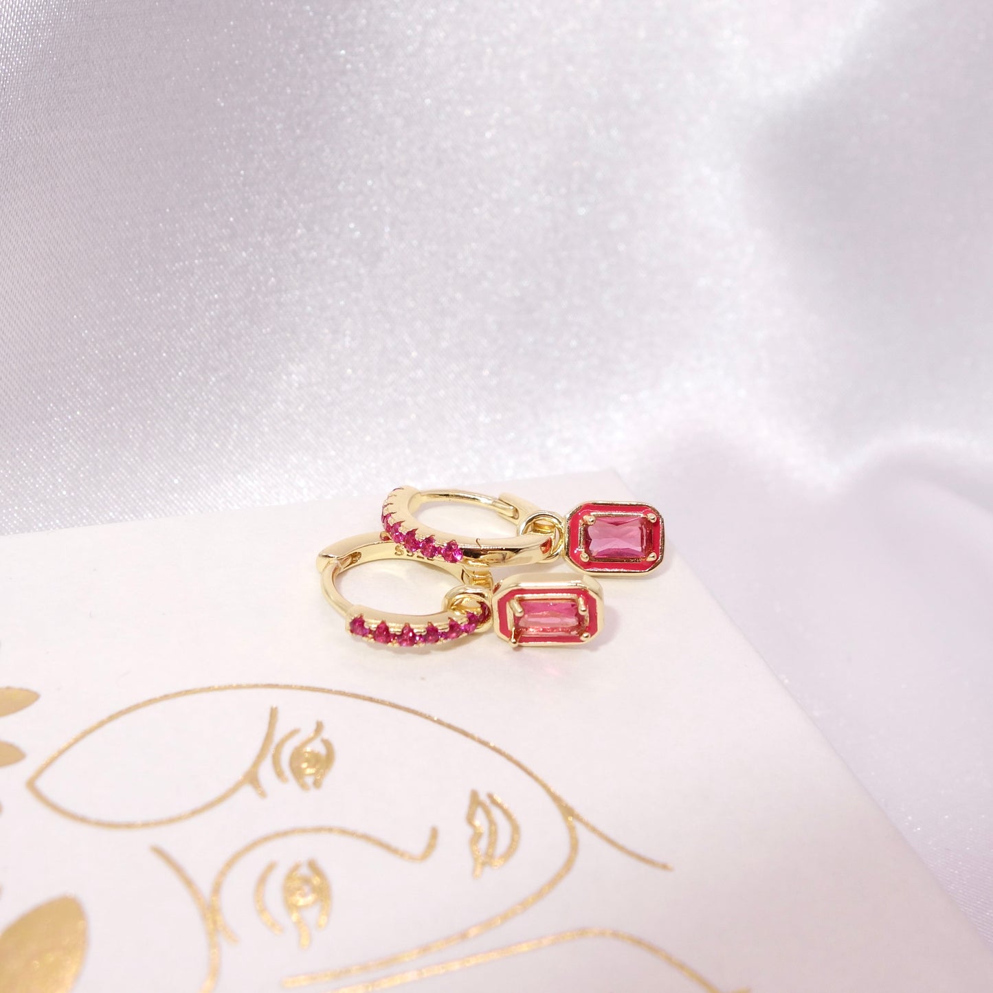 Pendientes Aros Plata Chapado Dorado Circonita Rubí