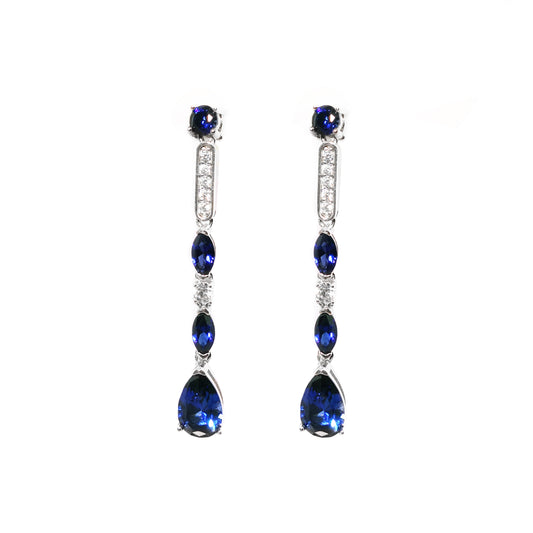 Pendientes Circonitas Color Zafiro Plata con Rodio