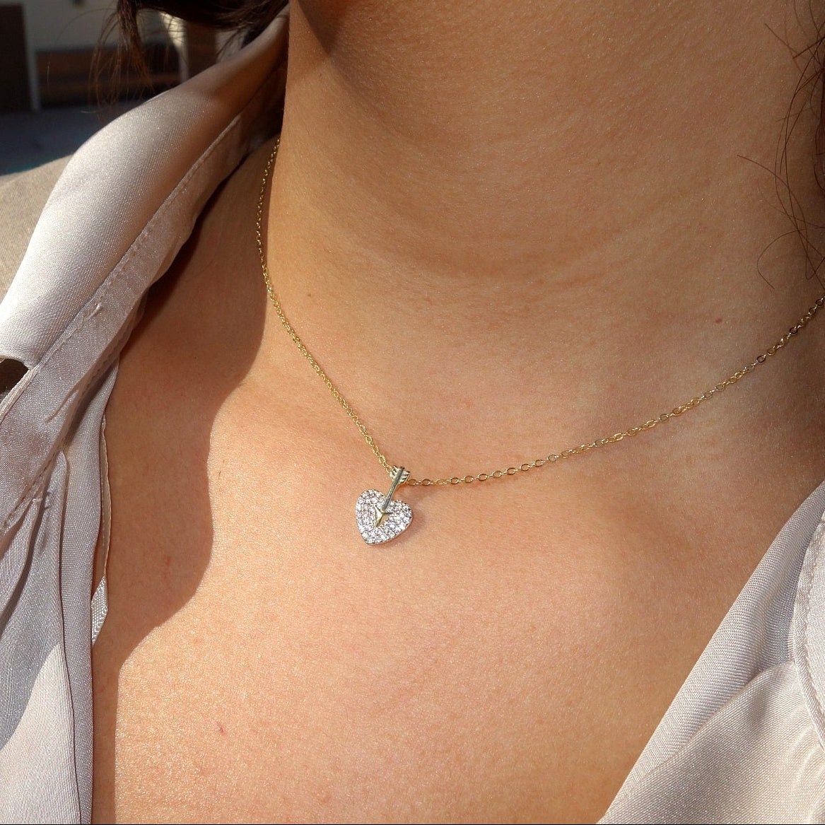 Collar Plata 925 Corazón Flecha Circonitas