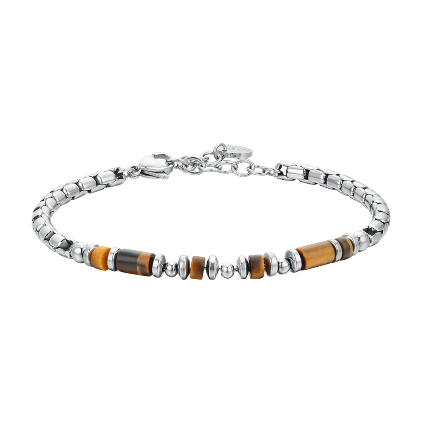 Pulsera de Acero con Piedra Ojo de Tigre