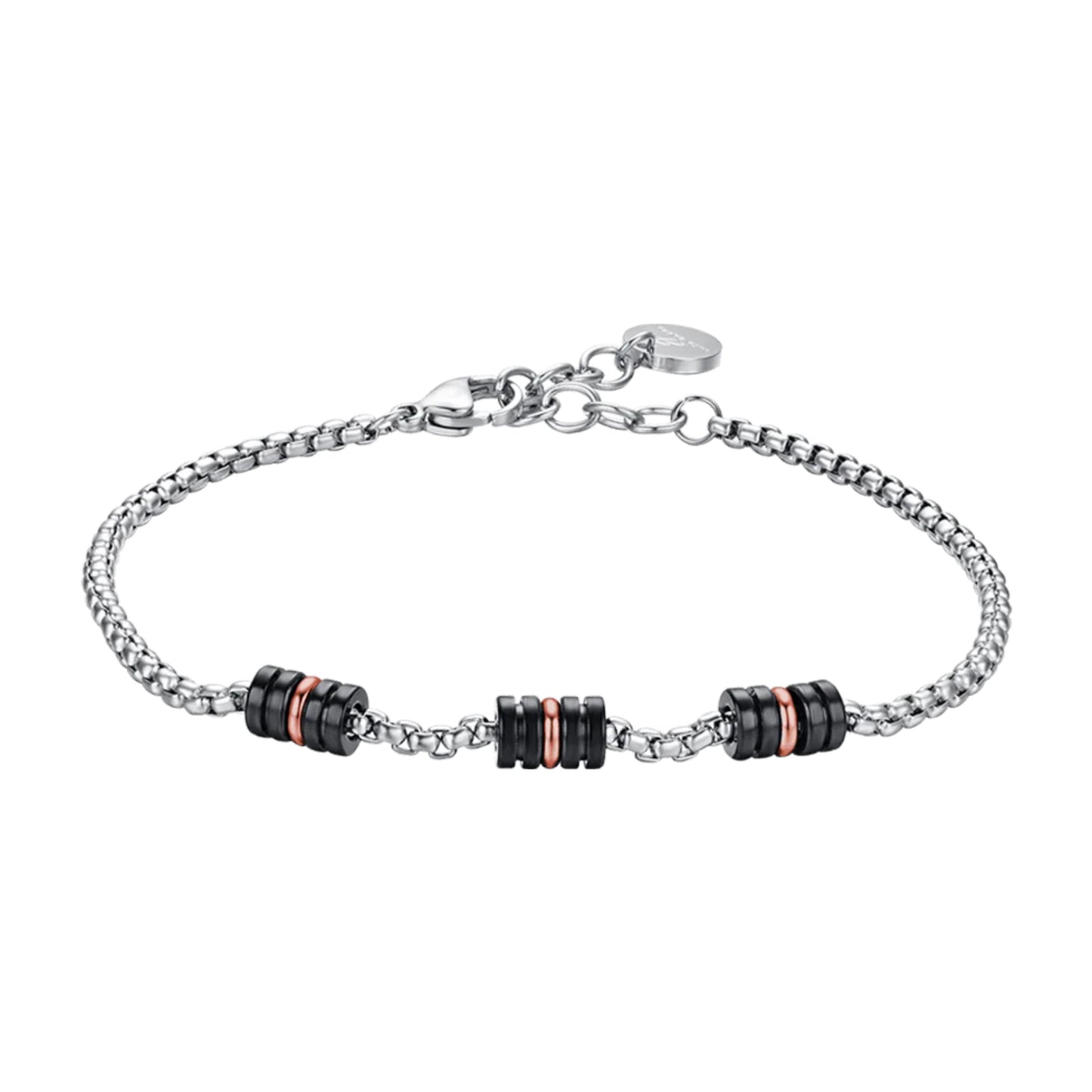 Pulsera Acero con elementos IP Negro e IP Rosa
