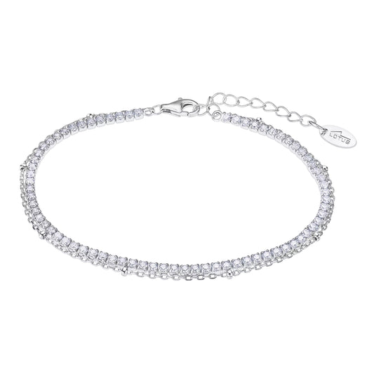 Pulsera Doble Cadena y Riviere Lotus Plata Mujer