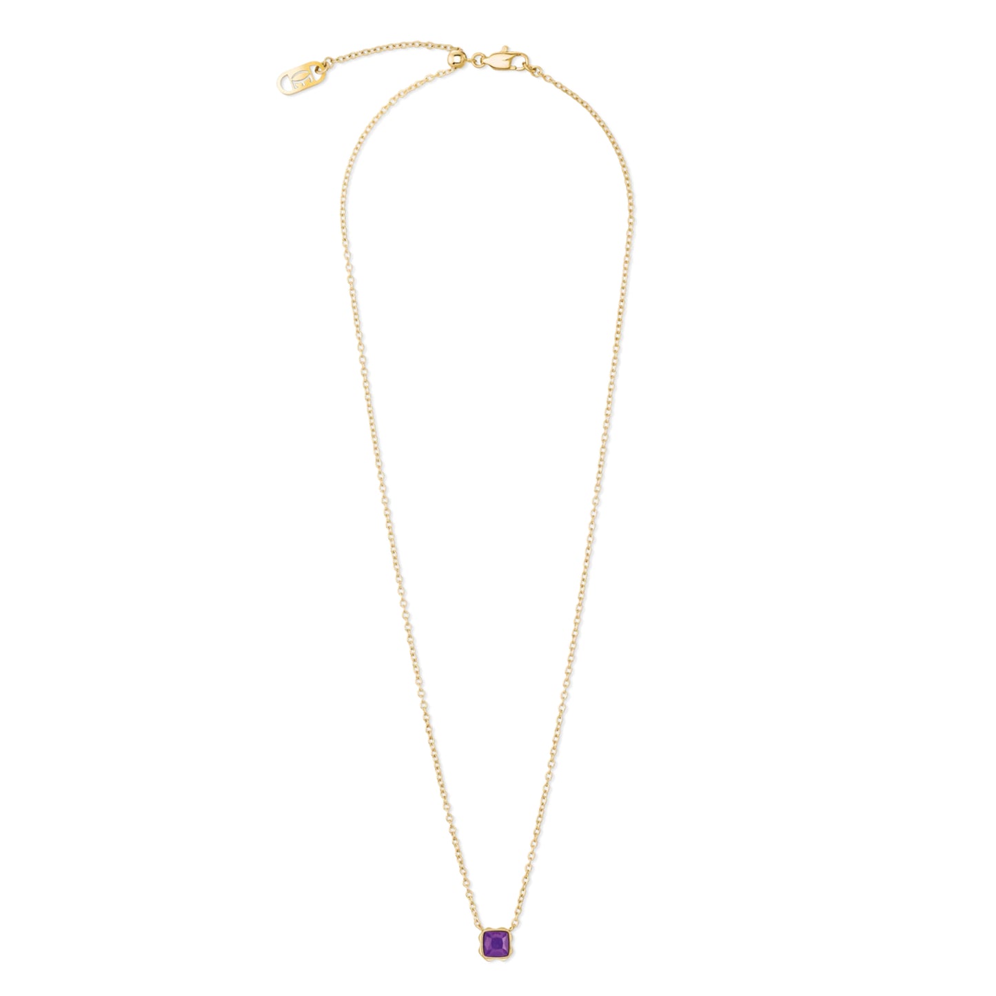 Gold necklace with February birthstone and sugilite