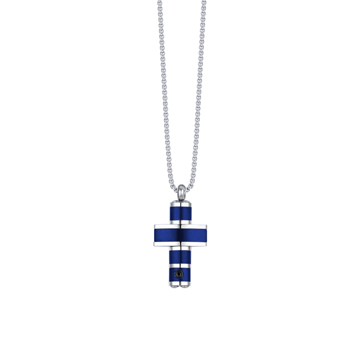 Luca Barra Men's Electric Blue Cross Steel Necklace