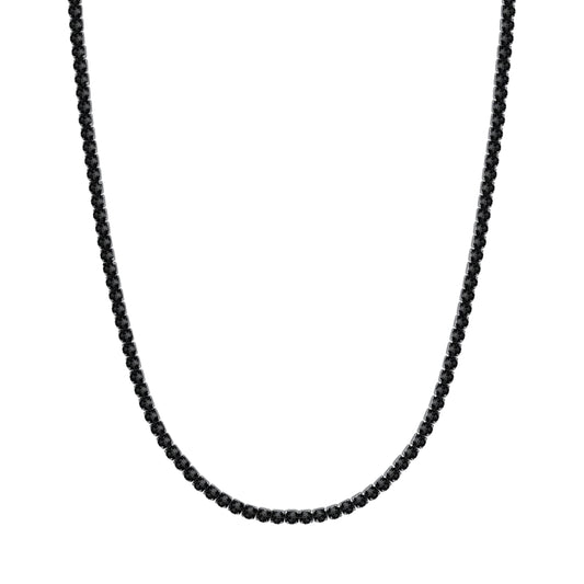 Collar Tenis de Hombre en Acero con Cristales Negros