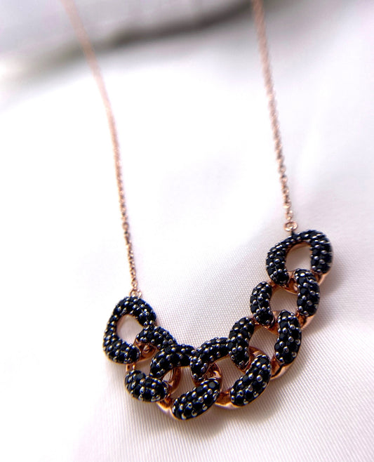 Colgante Cadena Negra Plata 925 Chapado Oro Rosa Salvatore