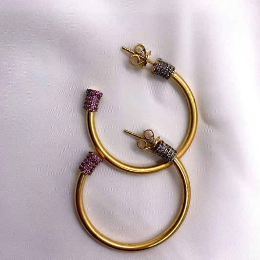 Aros Plata 925 Chapado Dorado Circonitas Colores Salvatore