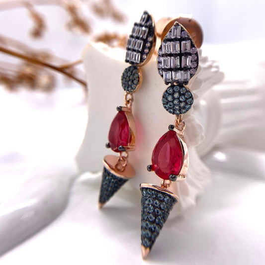 Pendientes Plata Baño Rutenio Rosa Circonitas Salvatore