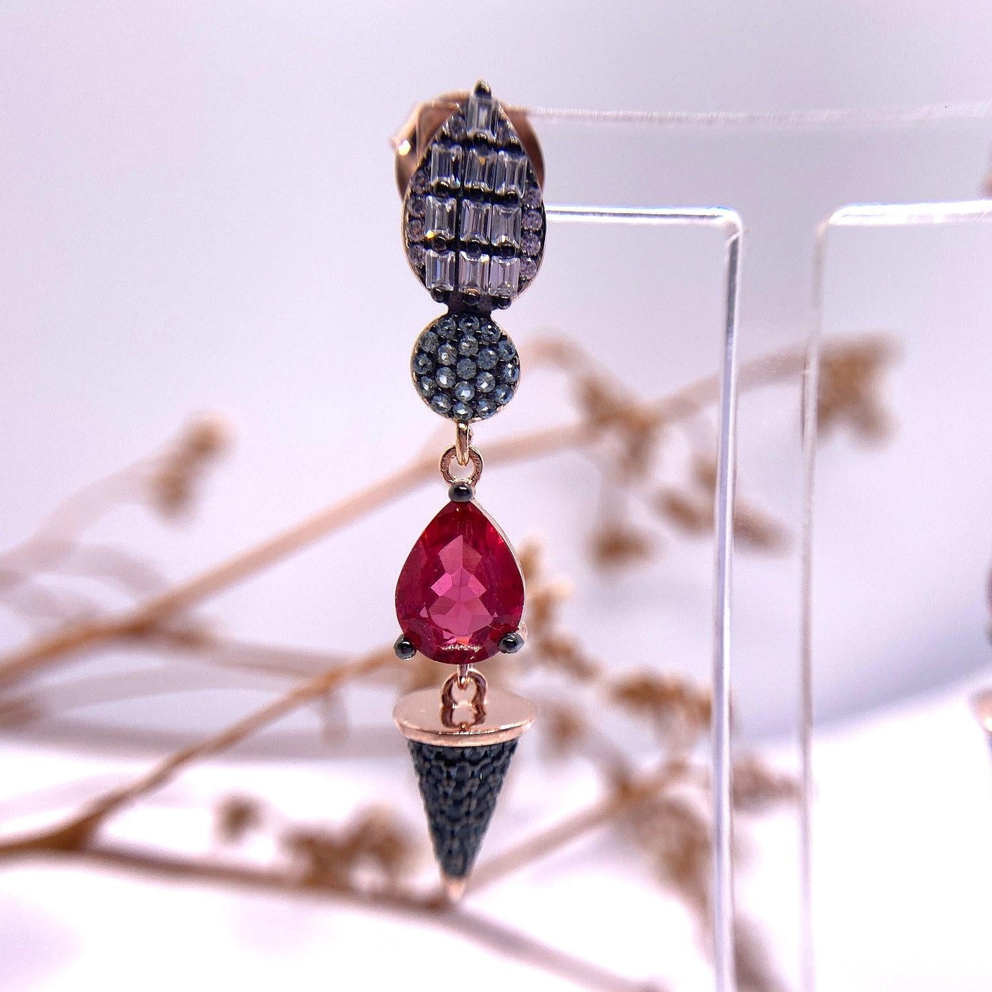 Pendientes Plata Baño Rutenio Rosa Circonitas Salvatore