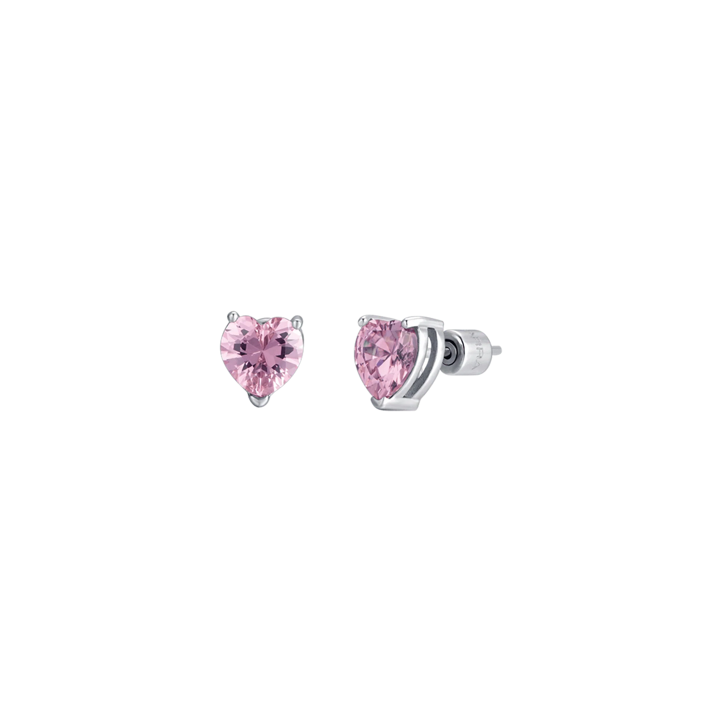 Pendientes Acero Corazón Circonita Rosa